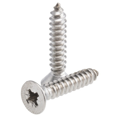 RS PRO Plain Stainless Steel Countersunk Head Self Tapping Screw, N°10 x 1in Long 25mm Long