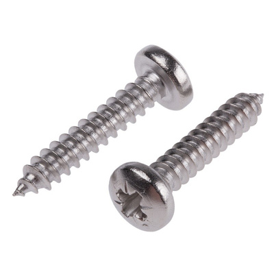 RS PRO Plain Stainless Steel Pan Head Self Tapping Screw, N°10 x 1in Long 25mm Long