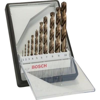 Bosch 10-Piece Twist Drill Bit Set for Metal, 10mm Max, 1mm Min, HSS-Co Bits