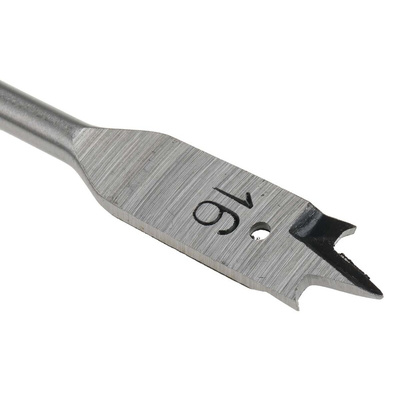 RS PRO Chrome Vanadium Steel Flat Wood Drill Bit, 16mm Diameter, 152.4 mm Overall