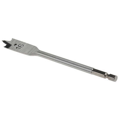 RS PRO Chrome Vanadium Steel Flat Wood Drill Bit, 16mm Diameter, 152.4 mm Overall