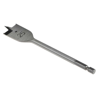 RS PRO Chrome Vanadium Steel Flat Wood Drill Bit, 25mm Diameter, 152.4 mm Overall