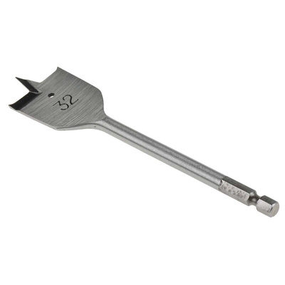 RS PRO Chrome Vanadium Steel Flat Wood Drill Bit, 32mm Diameter, 152.4 mm Overall