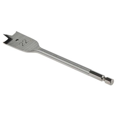 RS PRO Chrome Vanadium Steel Flat Wood Drill Bit, 22mm Diameter, 152.4 mm Overall