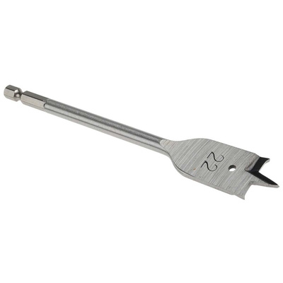 RS PRO Chrome Vanadium Steel Flat Wood Drill Bit, 22mm Diameter, 152.4 mm Overall