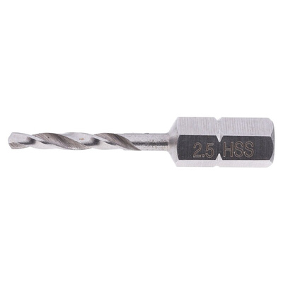 RS PRO HSS Twist Drill Bit, 2.5mm Diameter, 38 mm Overall