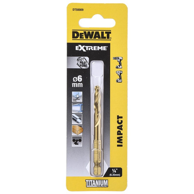 DeWALT DT50 Series Titanium Twist Drill Bit, 6mm Diameter, 80 mm Overall