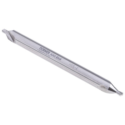 Dormer A2423 Series HSS-E Centre Drill Bit, 3 mm, 8 mm Diameter, 100 mm Overall