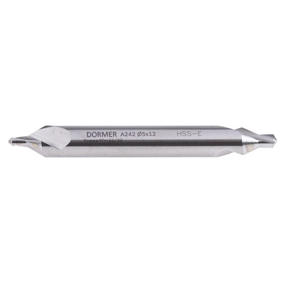 Dormer A2425 Series HSS-E Centre Drill Bit, 5 mm, 12 mm Diameter, 100 mm Overall