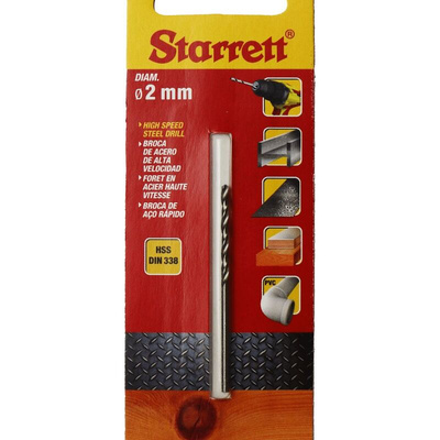 Starrett KBAR Series HSS Twist Drill Bit, 2mm Diameter, 49 mm Overall