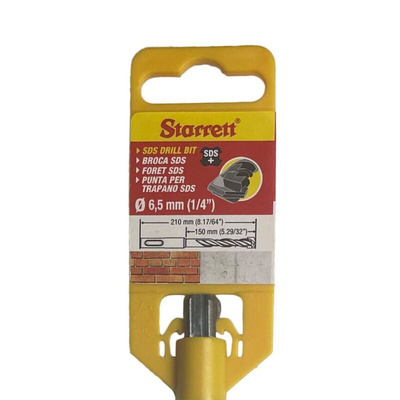 Starrett SDS Plus Series Carbide Tipped SDS Plus Drill Bit, 6.5mm Diameter, 210 mm Overall