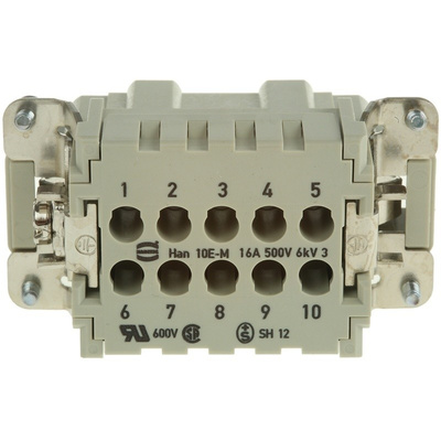 Han E Series size 16 A Connector Insert, Male, 10 Way, 16A, 500 V
