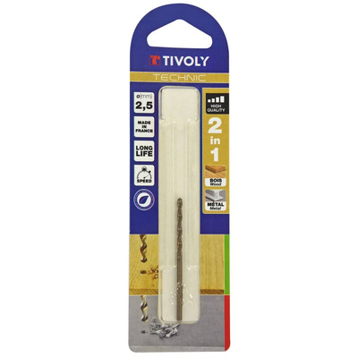 Tivoly 1080442 Series High Speed Steel, 2.5mm Diameter, 57 mm Overall