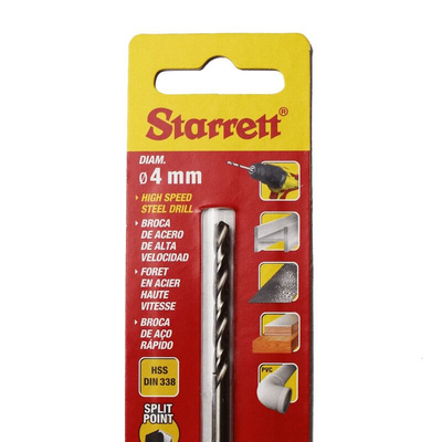 Starrett KBAR Series HSS Twist Drill Bit, 4mm Diameter, 75 mm Overall