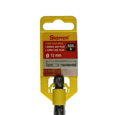 Starrett SDS Plus Series Carbide Tipped SDS Plus Drill Bit, 12mm Diameter, 160 mm Overall