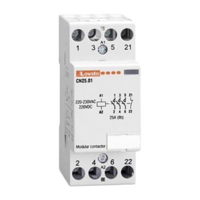 Lovato CN Series Contactor, 230 V ac Coil, 4-Pole, 25 A, 4NO, 4 kV