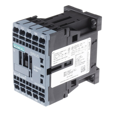 Siemens 3RT2 Series Contactor, 24 V ac Coil, 3-Pole, 7 A, 3 kW, 3NO, 400 V ac