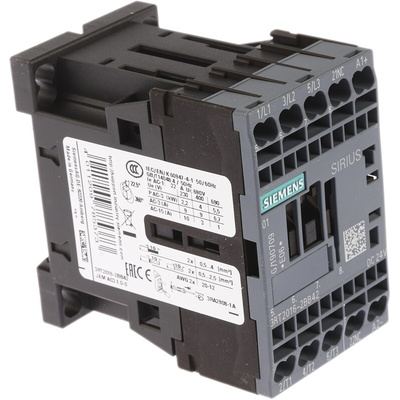Siemens 3RT2 Series Contactor, 24 V dc Coil, 3-Pole, 9 A, 4 kW, 3NO, 400 V ac