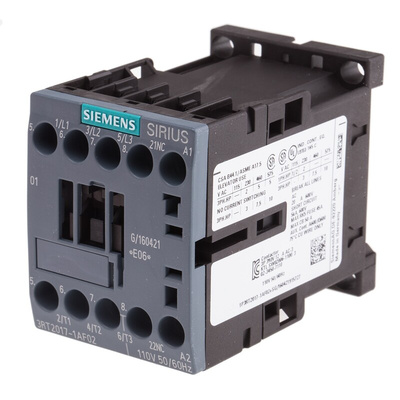 Siemens 3RT2 Series Contactor, 110 V ac Coil, 3-Pole, 12 A, 5.5 kW, 3NO, 400 V ac