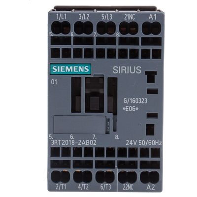 Siemens 3RT2 Series Contactor, 24 V ac Coil, 3-Pole, 16 A, 7.5 kW, 3NO, 400 V ac