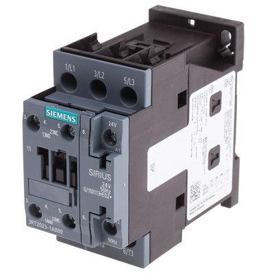 Siemens 3RT2 Series Contactor, 24 V ac Coil, 3-Pole, 9 A, 4 kW, 3NO, 400 V ac