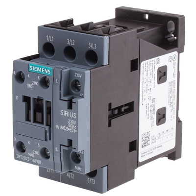 Siemens 3RT2 Series Contactor, 230 V ac Coil, 3-Pole, 9 A, 4 kW, 3NO, 400 V ac
