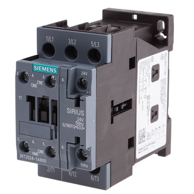 Siemens 3RT2 Series Contactor, 24 V ac Coil, 3-Pole, 12 A, 5.5 kW, 3NO, 400 V ac