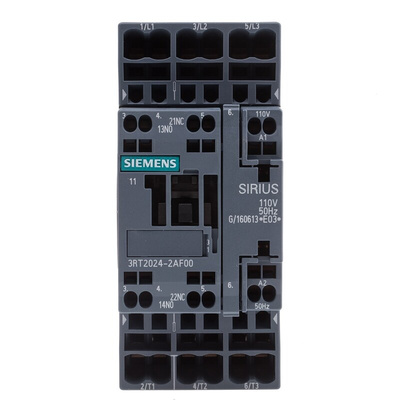 Siemens 3RT2 Series Contactor, 110 V ac Coil, 3-Pole, 12 A, 5.5 kW, 3NO, 400 V ac