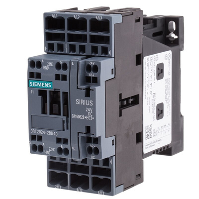 Siemens 3RT2 Series Contactor, 24 V dc Coil, 3-Pole, 12 A, 5.5 kW, 3NO, 400 V ac