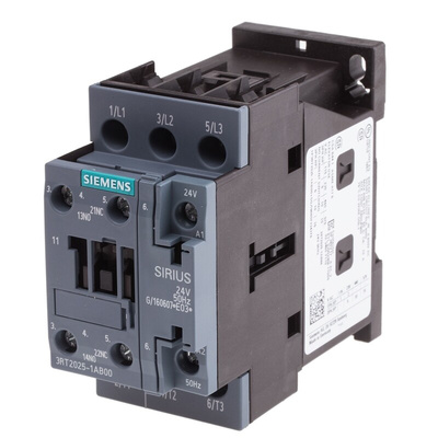 Siemens 3RT2 Series Contactor, 24 V ac Coil, 3-Pole, 16 A, 7.5 kW, 3NO, 400 V ac