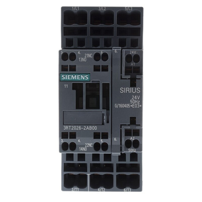 Siemens 3RT2 Series Contactor, 24 V ac Coil, 3-Pole, 25 A, 11 kW, 3NO, 400 V ac