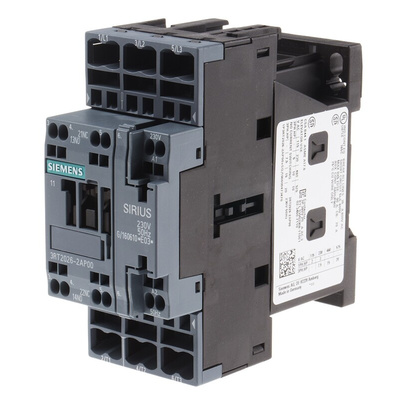 Siemens 3RT2 Series Contactor, 230 V ac Coil, 3-Pole, 25 A, 11 kW, 3NO, 400 V ac