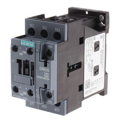 Siemens 3RT2 Series Contactor, 230 V ac Coil, 3-Pole, 38 A, 18.5 kW, 3NO, 400 V ac