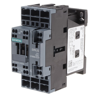 Siemens 3RT2 Series Contactor, 24 V ac Coil, 3-Pole, 38 A, 18.5 kW, 3NO, 400 V ac