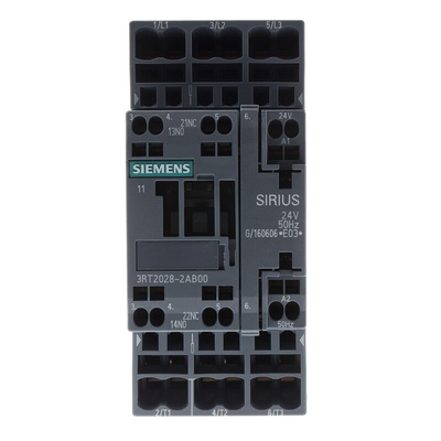 Siemens 3RT2 Series Contactor, 24 V ac Coil, 3-Pole, 38 A, 18.5 kW, 3NO, 400 V ac