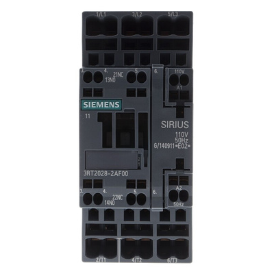 Siemens 3RT2 Series Contactor, 110 V ac Coil, 3-Pole, 38 A, 18.5 kW, 3NO, 400 V ac