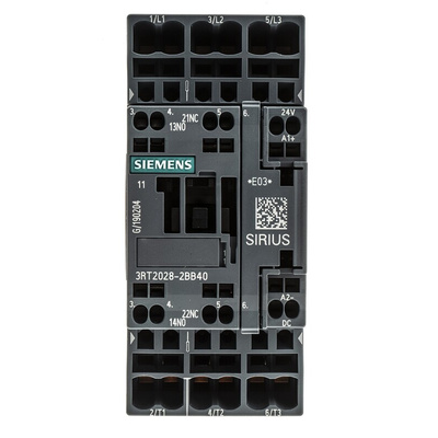 Siemens 3RT2 Series Contactor, 24 V dc Coil, 3-Pole, 38 A, 18.5 kW, 3NO, 400 V ac