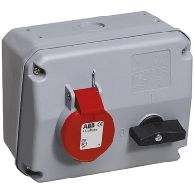 ABB Right Angle Switchable IP44 Industrial Interlock Socket 3PN+E, Earthing Position 6h, 16A, 415 V
