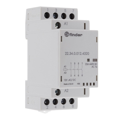 Finder 22 Series Series Contactor, 12 V ac/dc Coil, 4-Pole, 25 A