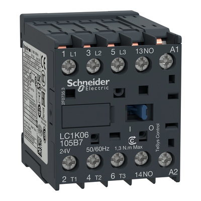 Schneider Electric LC1K Series Contactor, 110 V ac Coil, 3-Pole, 6 A, 3 kW, 3NO, 690 V ac