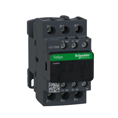 Schneider Electric LC1D Series Contactor, 200 V ac Coil, 3-Pole, 40 A, 15 kW, 3NO, 300 V dc, 690 V ac