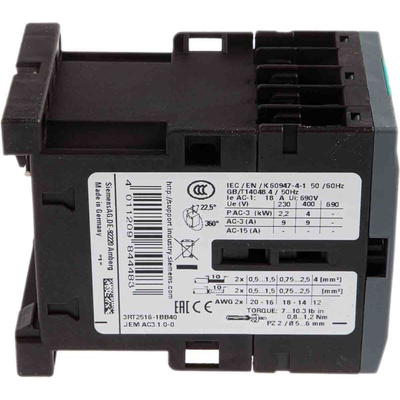 Siemens 3RT2 Series Contactor, 24 V dc Coil, 4-Pole, 9 A, 4 kW, 2NO + 2NC, 400 V ac