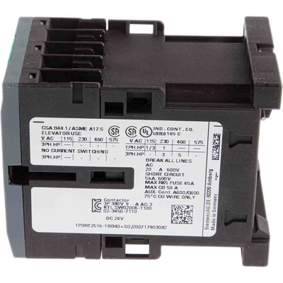 Siemens 3RT2 Series Contactor, 24 V dc Coil, 4-Pole, 9 A, 4 kW, 2NO + 2NC, 400 V ac