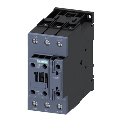 Siemens 3RT2 Series Contactor, 24 V ac/dc Coil, 3-Pole, 40 A, 18.5 kW, 3NO, 400 V ac