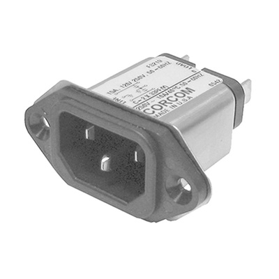TE Connectivity,15A,250 V ac Male Flange Mount IEC Filter 6609987-2,Spade None Fuse
