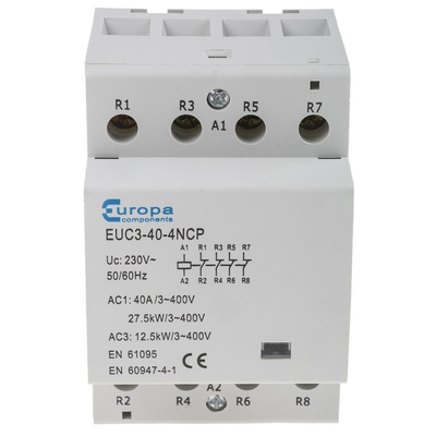 Europa Contactor, 230 V ac Coil, 4-Pole, 40 A, 12.5 kW, 4NC, 400 V ac