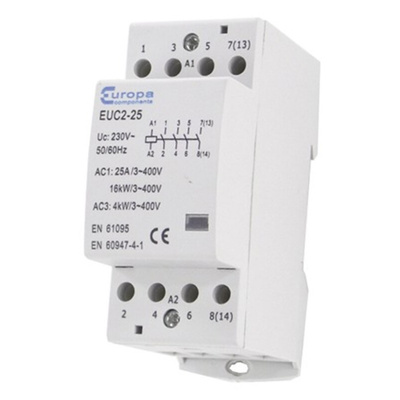 Europa Contactor, 24 V ac Coil, 4-Pole, 25 A, 4 kW, 4NC, 400 V ac