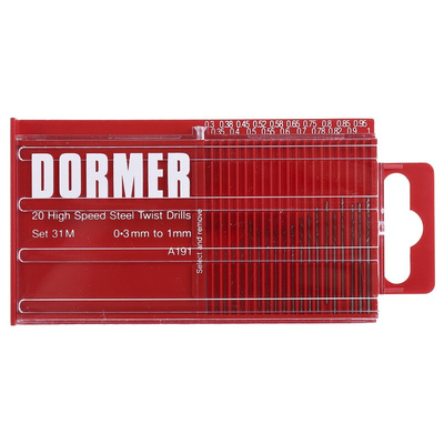 Dormer 20-Piece Drill Bit Set, for use with Miniature Drills