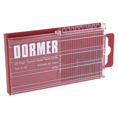 Dormer 20-Piece Drill Bit Set, for use with Miniature Drills