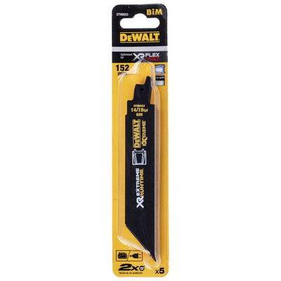 DeWALT, 14 → 18 Teeth Per Inch 156mm Cutting Length Reciprocating Saw Blade, Pack of 5